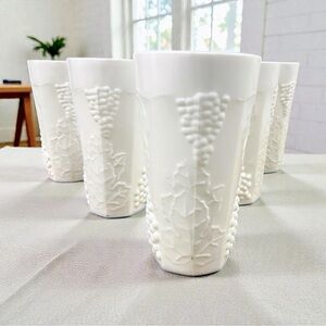 Vintage Paneled Grape Milk Glass Tumblers Hexagonal Set of 6 USA